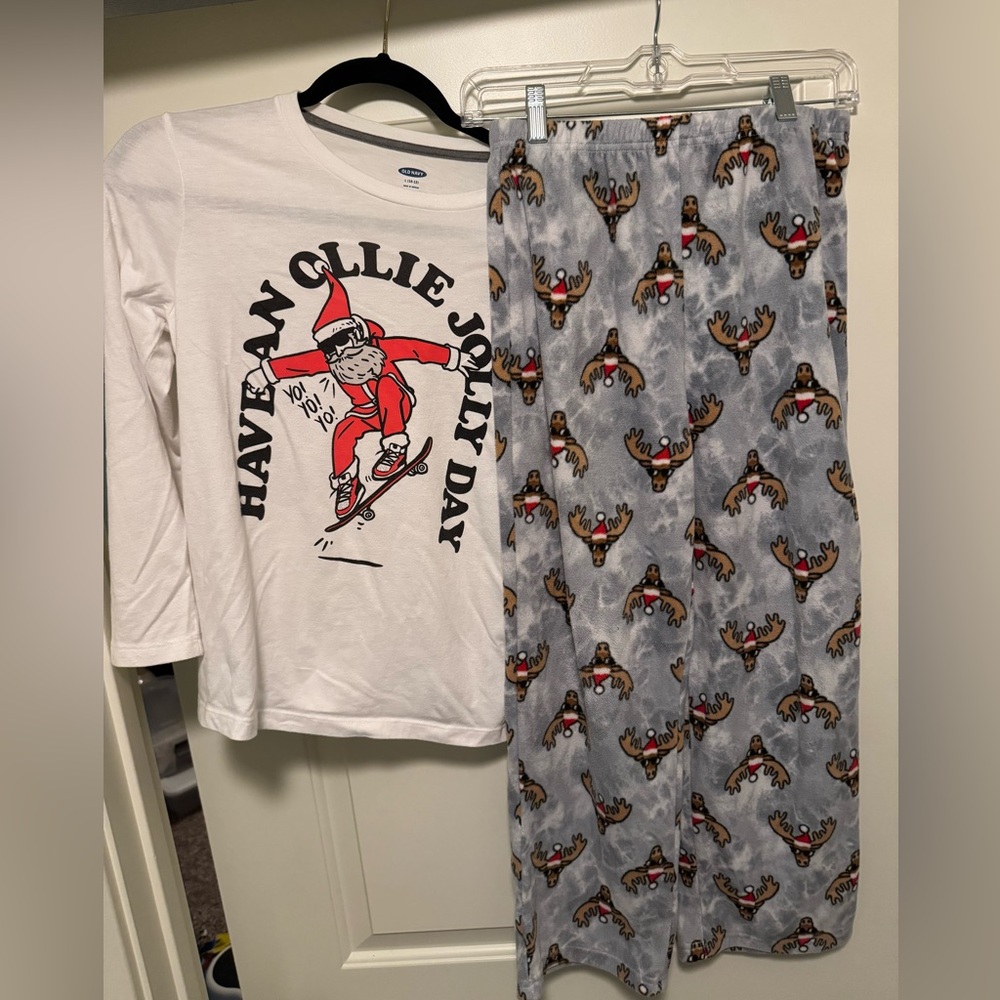 Boys Holiday Long Sleeve Shirt and Gray Reindeer Pajama Pants